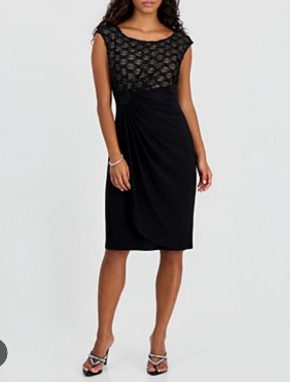 Connected Apparel Black Geometric Lace Midi Sheath Dress